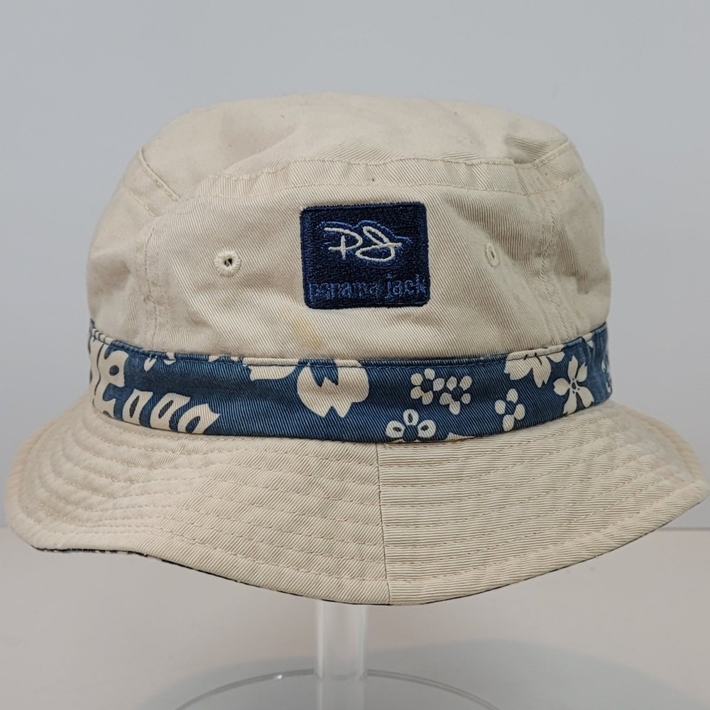 Panama Jack Kids Bucket Hat Tan Blue Floral Reversible Sun Hat Cotton Size 4-6X